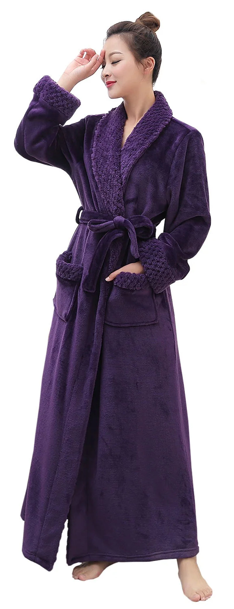 Plush Robes for Women Soft Warm Fleece Bathrobe Ladies Long Comfy Spa Bath Robe Housecoat