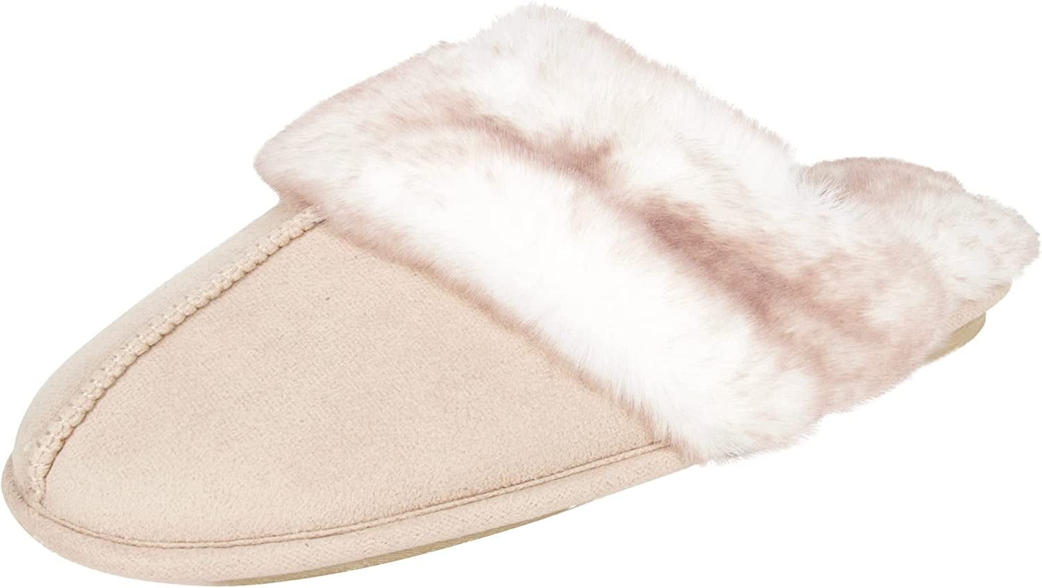 Women'S Comfy Faux Fur House Slipper Scuff Memory Foam Slip on Anti-Skid Sole